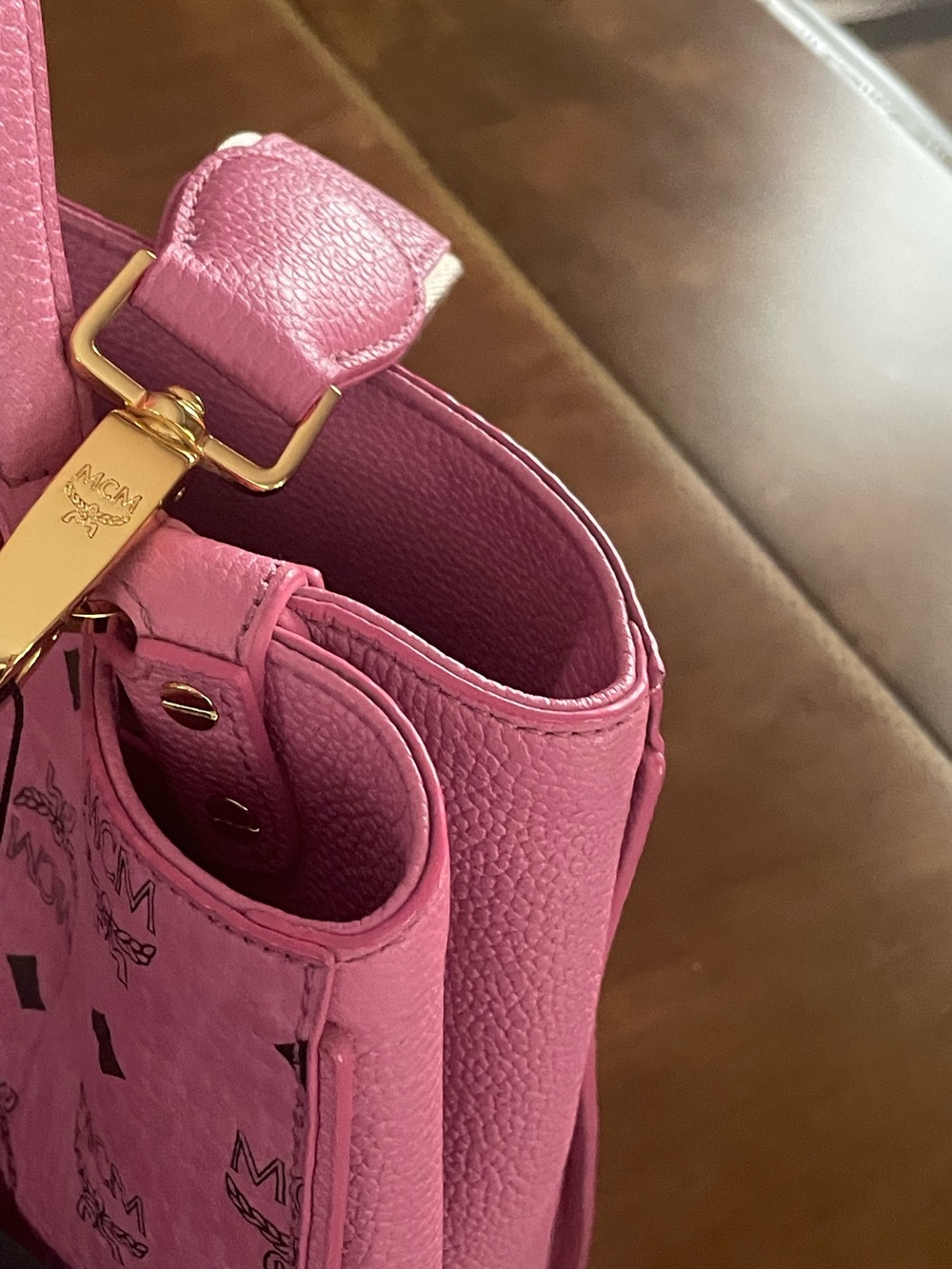 MCM Pink Visetos Signature Satchel with Gold Hardware - Picture 10 of 16
